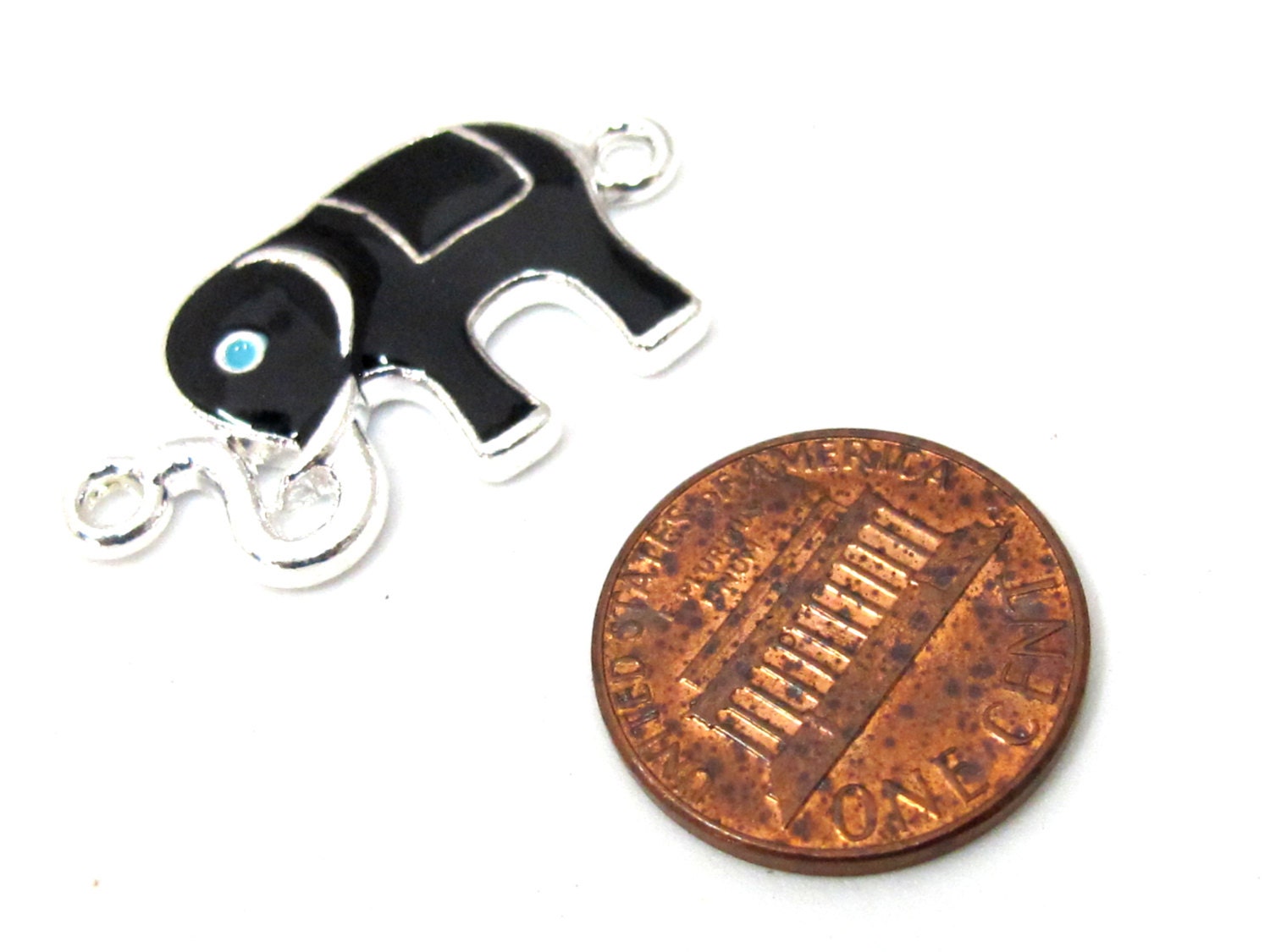 2 connector charms - Black color enamel inlaid Elephant connector bracelet supply - BD911