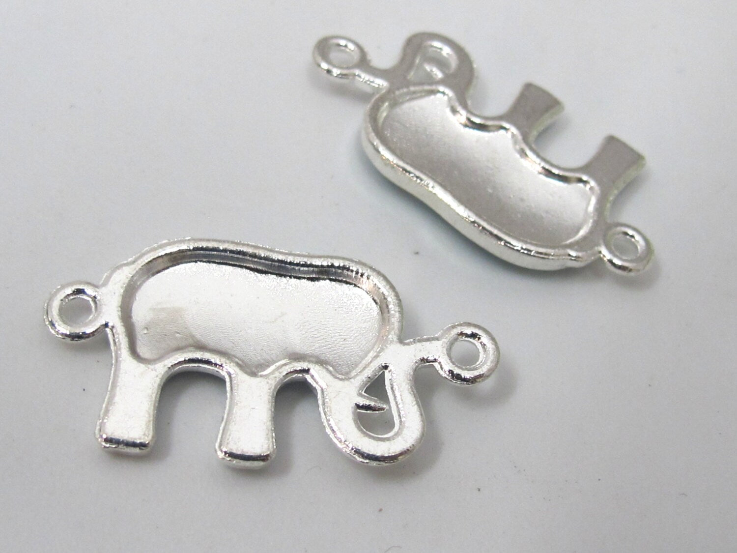 2 connector charms - Black color enamel inlaid Elephant connector bracelet supply - BD911