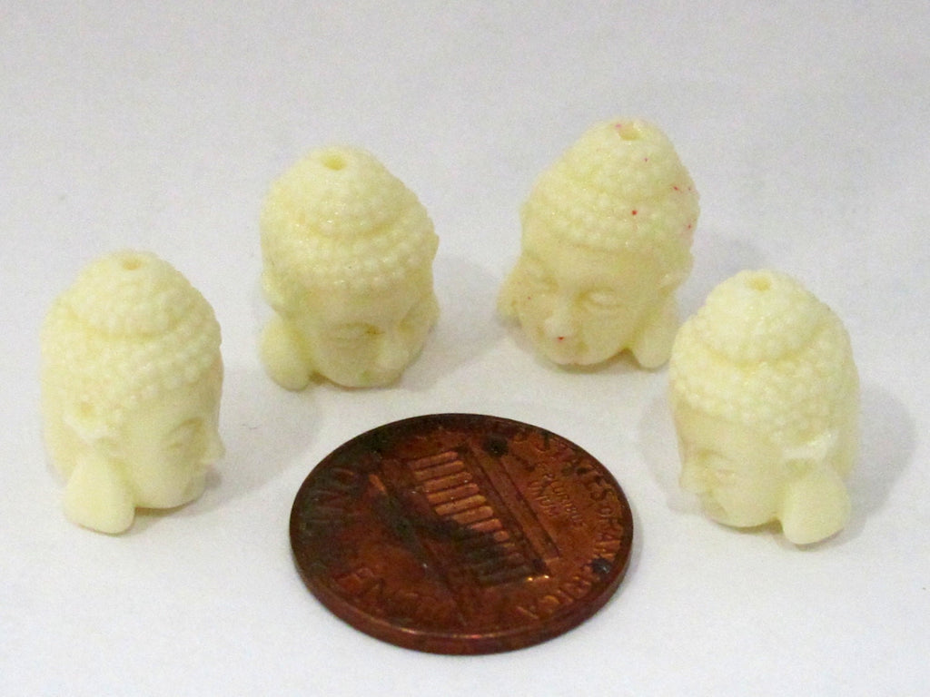 2 BEADS - Cream white color resin Dual sided Buddha face pendant bead 15 mm x 11 mm - BD749C