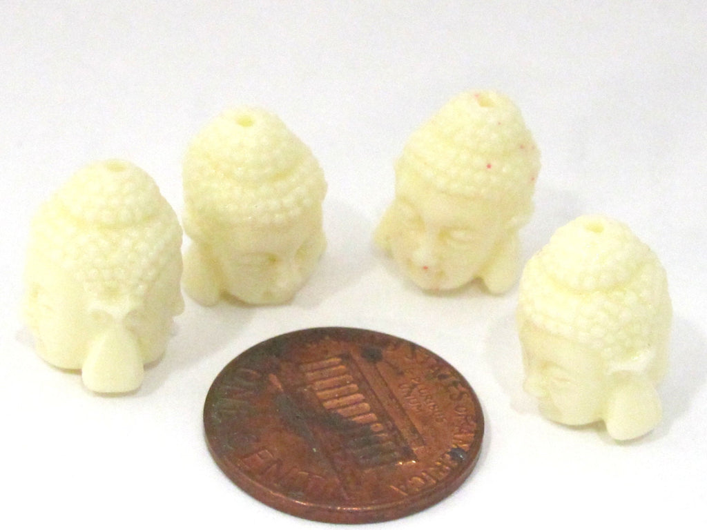 2 BEADS - Cream white color resin Dual sided Buddha face pendant bead 15 mm x 11 mm - BD749C