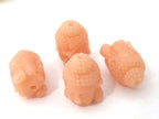 2 BEADS - Salmon pink color resin Dual sided Buddha face pendant bead 15 mm x 11 mm - BD749E