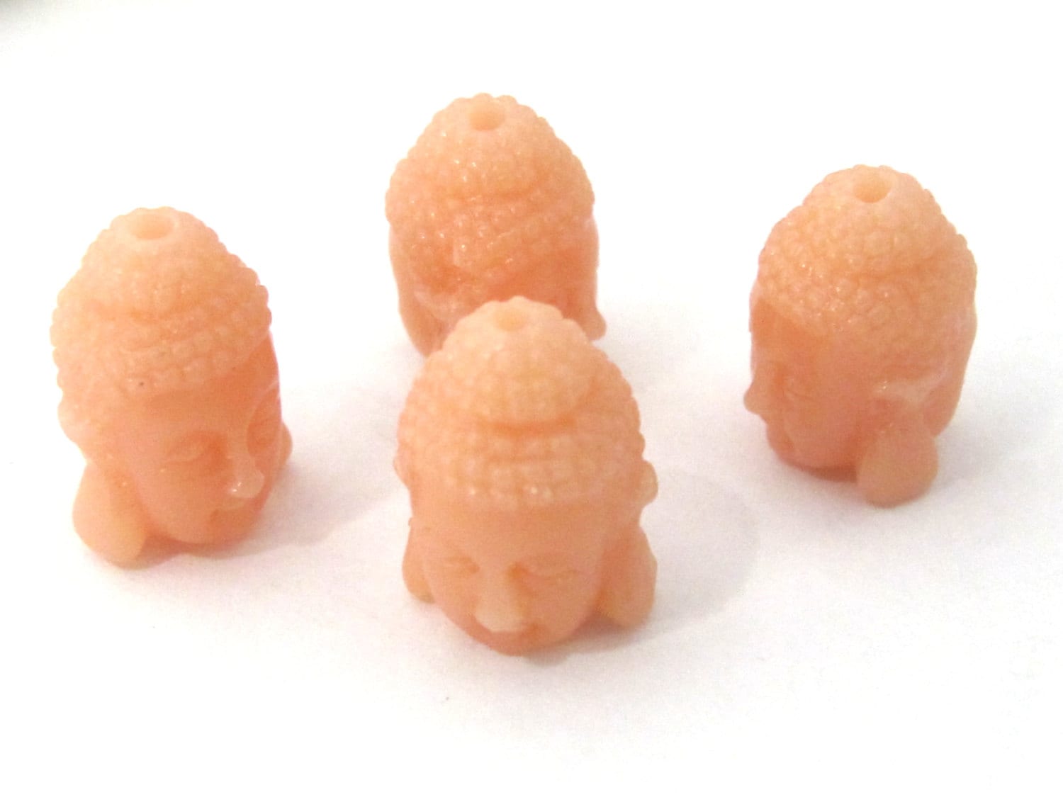 2 BEADS - Salmon pink color resin Dual sided Buddha face pendant bead 15 mm x 11 mm - BD749E