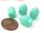 2 BEADS - Aqua green blue resin Dual sided Buddha face pendant bead 15 mm x 11 mm - BD749G