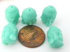 2 BEADS - Aqua green blue resin Dual sided Buddha face pendant bead 15 mm x 11 mm - BD749G