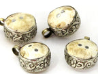 1 pendant - Beautiful Tibetan natural naga conch shell pendant encased in antiqued silver floral design from Nepal -- PM486