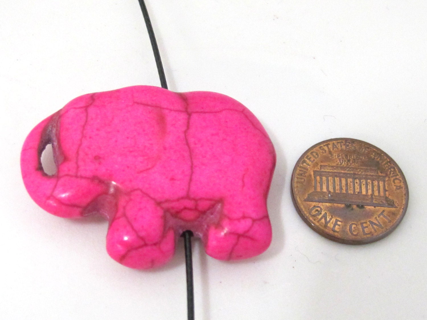 2 BEADS - Fuschia Pink color howlite turquoise elephant shape bead pendant 39 mm x 30 mm - GM402A