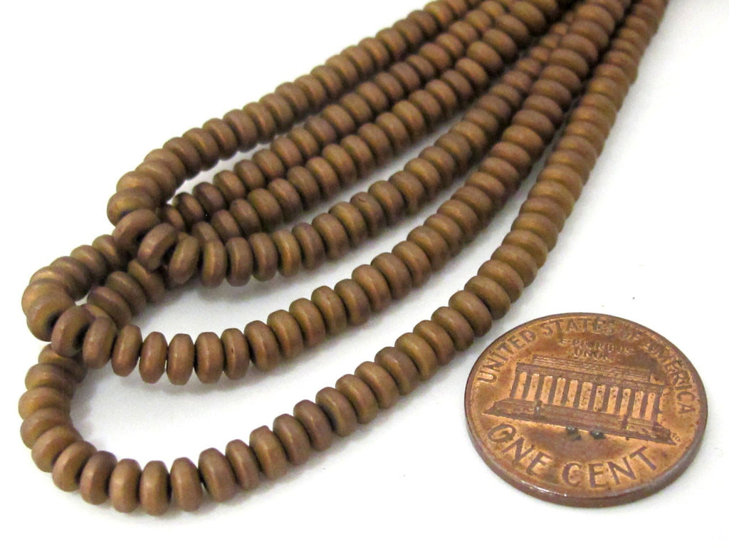 1 strand - Rondelle small size 4 mm Copper tone plated disc metal beads - 1 STRAND approx 11 inches - BD914