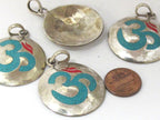 Tibetan pendant Sanskrit Om pendant with turquoise coral inlay - 1 Pendant - PM497B