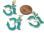 Small size thin light weight Sanskrit Om charms with turquoise inlay Tibetan Nepal charms PM497G