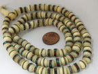 108 beads - 8 mm Tibetan white color recycled cattle bone mala turquoise brass inlay beads and Guru bead supply - ML070A
