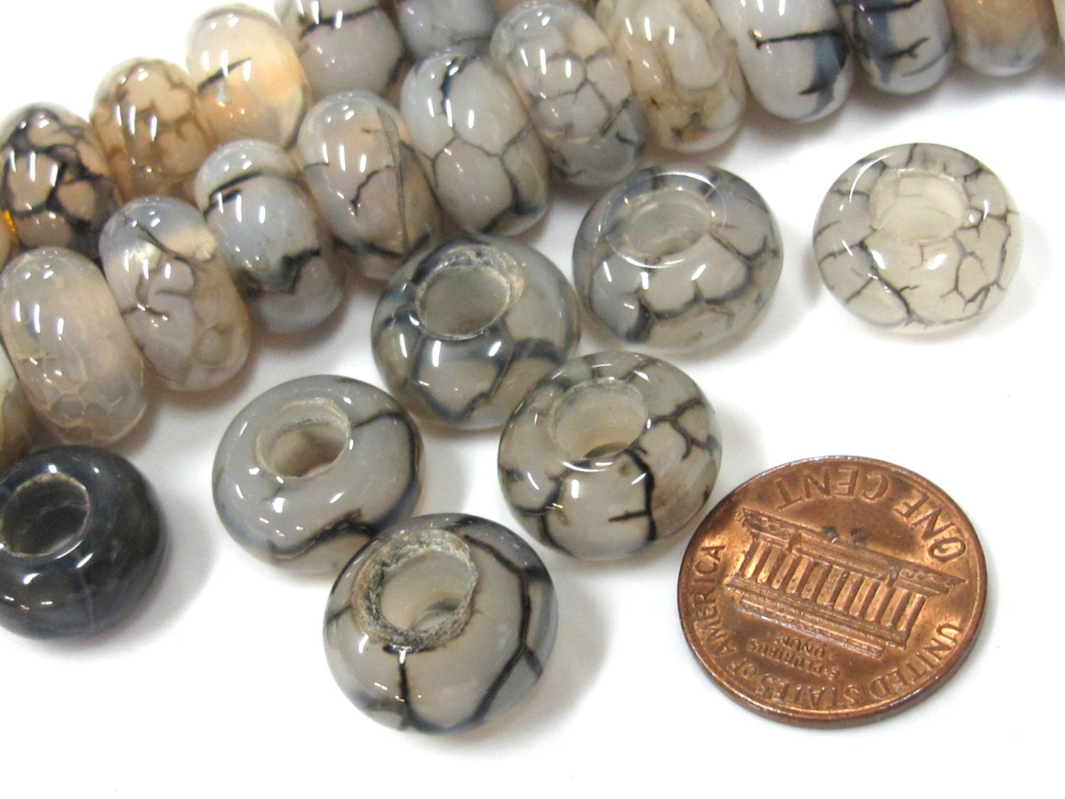 4 Beads- 14 mm size Dragon veins agate gemstone donut beads large hole size - GM404