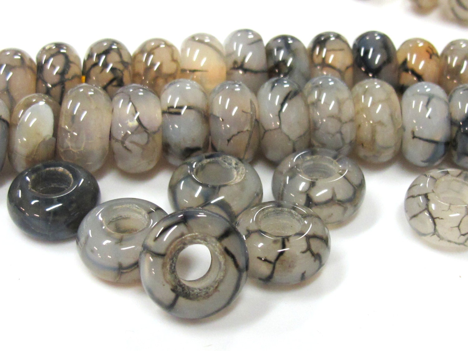 4 Beads- 14 mm size Dragon veins agate gemstone donut beads large hole size - GM404