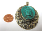 Tibetan silver Green Buddha pendant with floral design carving - PM272AC