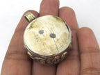 1 pendant - Beautiful Tibetan natural naga conch shell pendant encased in antiqued silver floral design from Nepal -- PM486