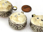 1 pendant - Beautiful Tibetan natural naga conch shell pendant encased in antiqued silver floral design from Nepal -- PM486