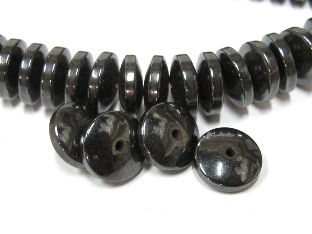 10 BEADS - 10 mm size Magnetic Hematite disc gemstone Beads - GM405