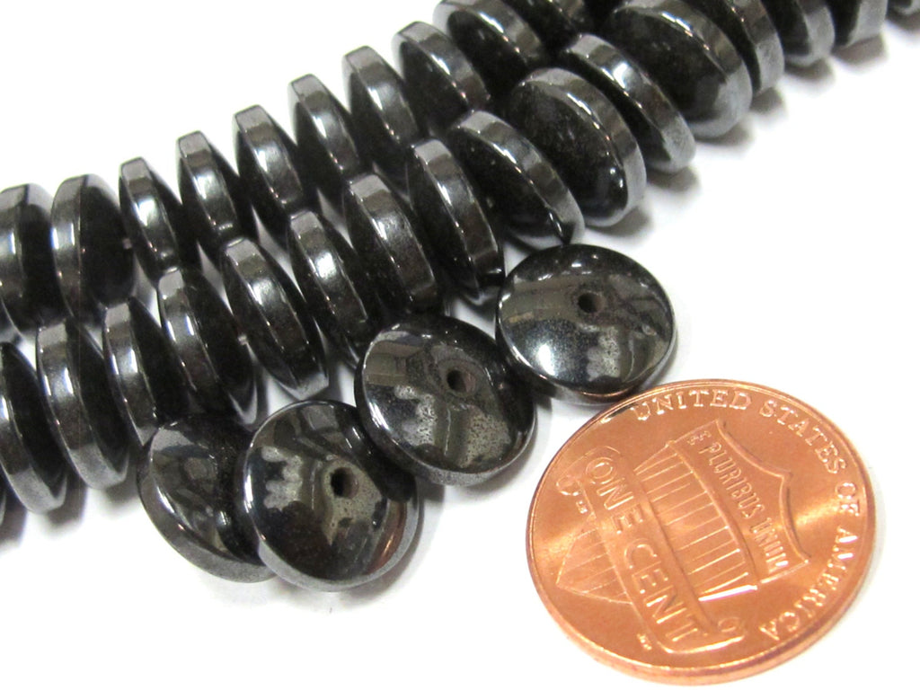 10 BEADS - 10 mm size Magnetic Hematite disc gemstone Beads - GM405