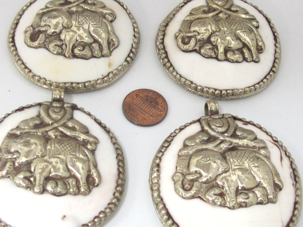 1 pendant - Large bold Tibetan Silver Repousse tribal naga conch shell pendant with elephant carving - PM490