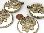 1 pendant - Large bold Tibetan Silver Repousse tribal naga conch shell pendant with tibetan dragon carving - PM491