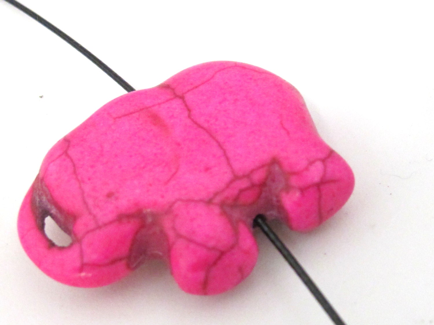 2 BEADS - Fuschia Pink color howlite turquoise elephant shape bead pendant 39 mm x 30 mm - GM402A