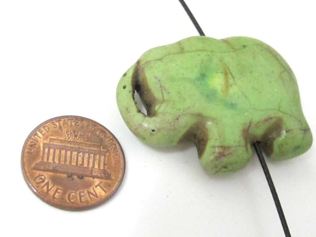 2 BEADS - Green color howlite turquoise elephant shape bead pendant 39 mm x 30 mm - GM402D