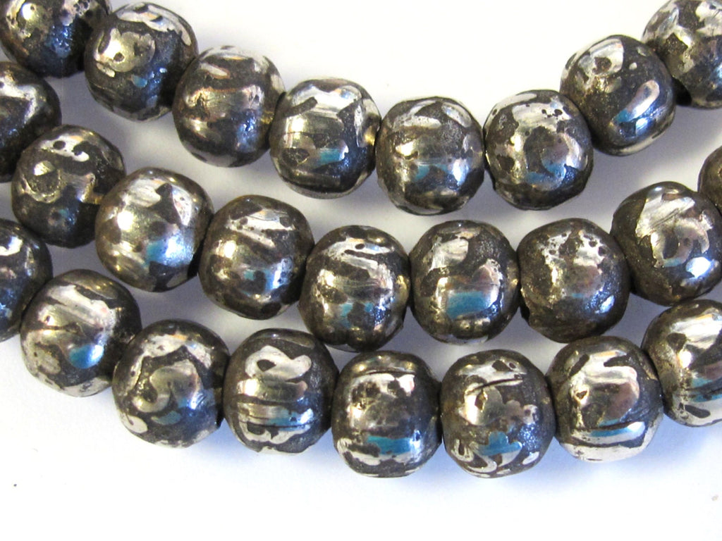 108 om mantra mala beads - Tibetan antiqued silver finish 108 mala making supply - Tibetan Om mantra etched on beads- 8 mm size - ML081A