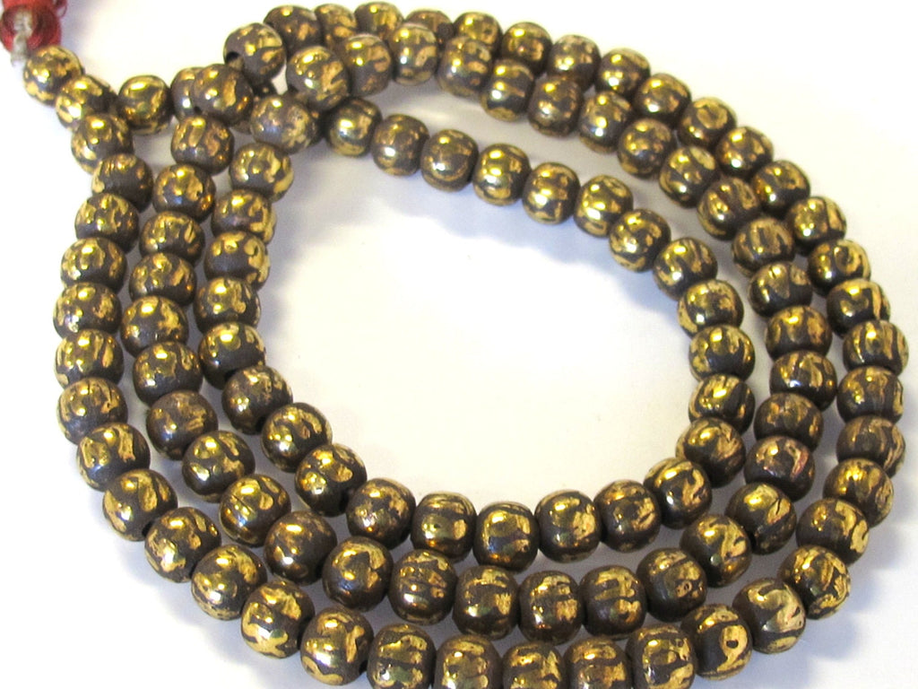 108 mala beads Tibetan antiqued finish Om mantra etched beads- 8 mm size- ML082A