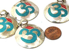 Tibetan pendant Sanskrit Om pendant with turquoise coral inlay - 1 Pendant - PM497B
