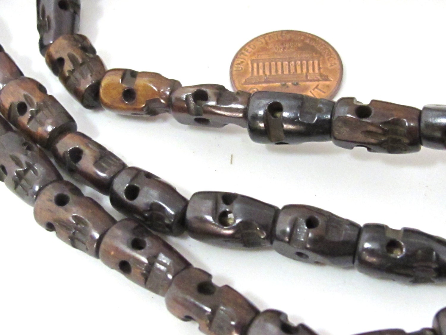 Tibetan 108 skull mala upcycled cattle bone beads supply long strand dark brown beads - 108 beads - ML068A
