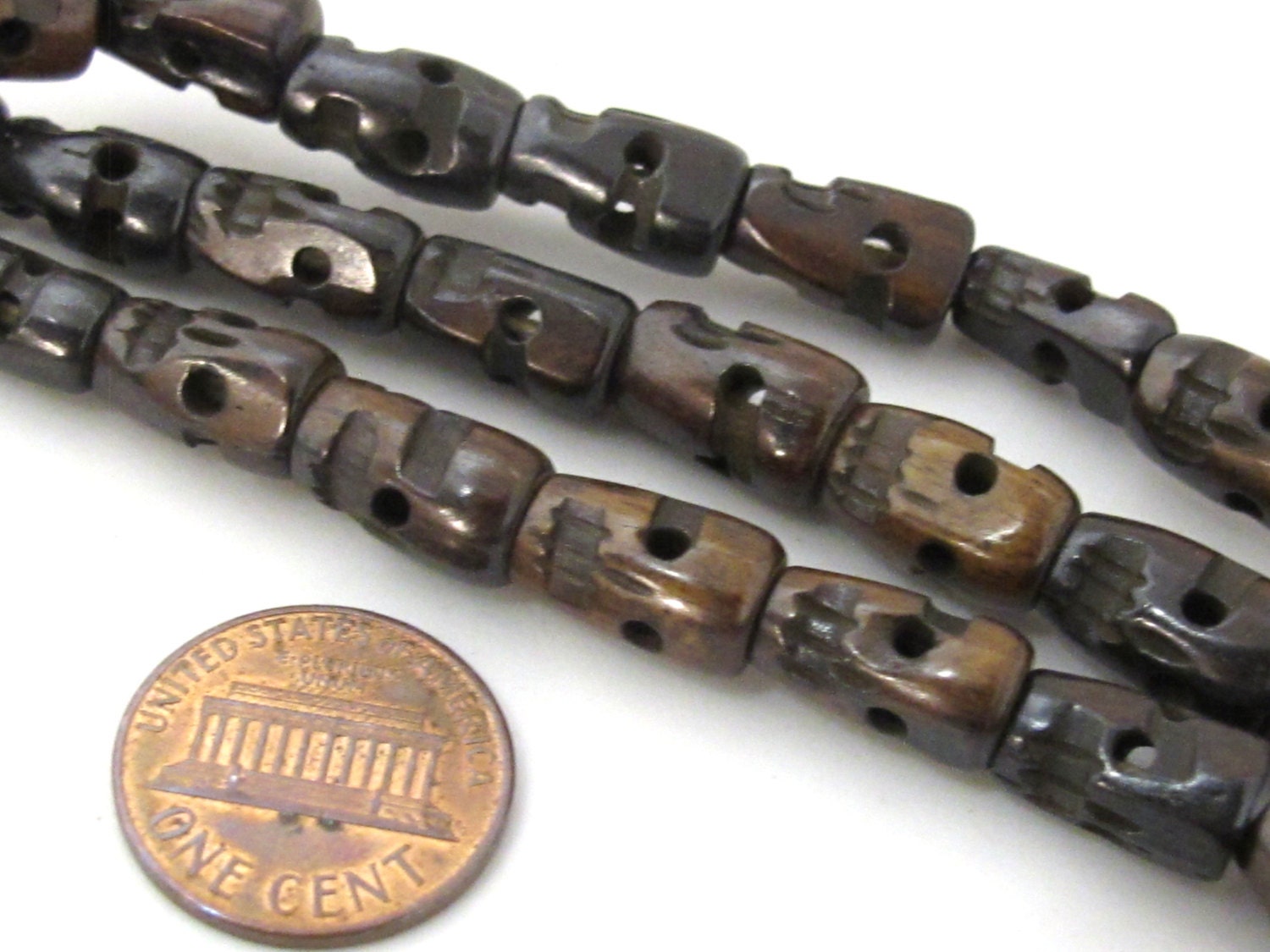 Tibetan 108 skull mala upcycled cattle bone beads supply long strand dark brown beads - 108 beads - ML068A