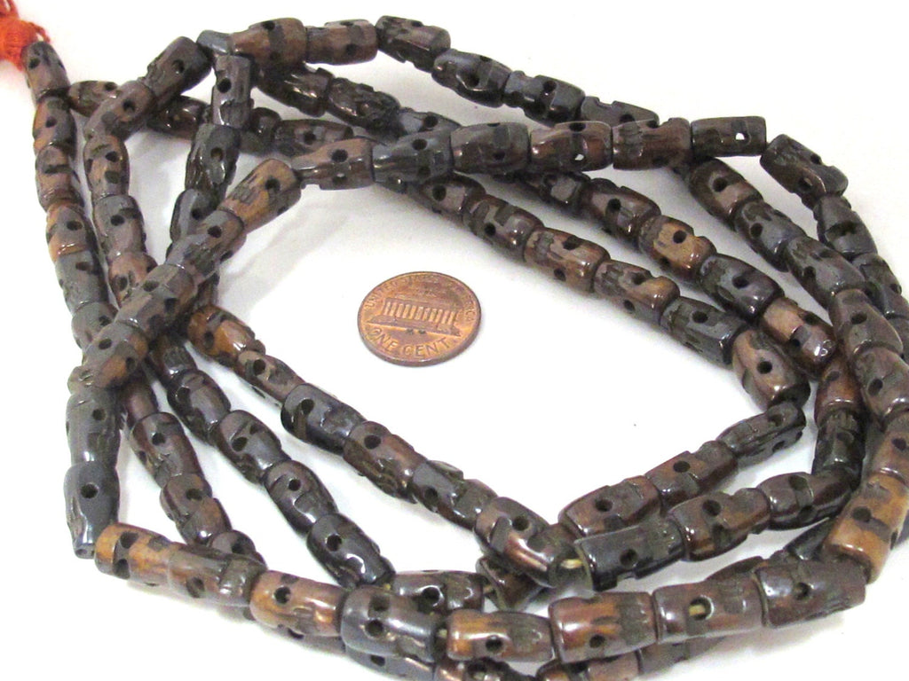 Tibetan 108 skull mala upcycled cattle bone beads supply long strand dark brown beads - 108 beads - ML068A
