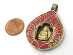 1 pendant - Tibetan bodhi banyan tree leaf shape sacred Buddha pendant with coral inlay - nepal pendants jewelry making PM504B