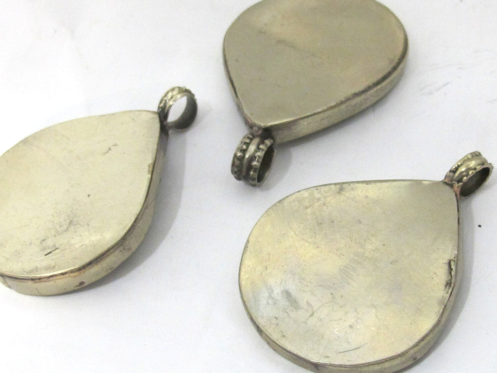 1 pendant - Tibetan bodhi banyan tree leaf shape sacred Buddha pendant with coral inlay - nepal pendants jewelry making PM504B