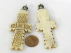 1 Pendant - Long Carved Tibetan cream color bone Cross pendant from Nepal - PB105