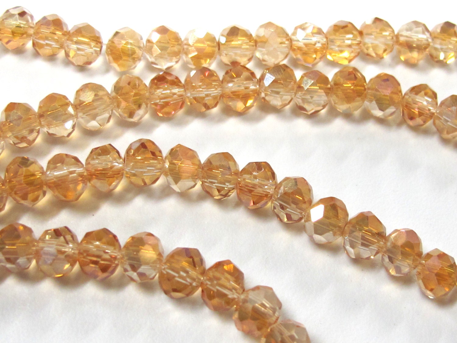 1 Full strand - Faceted rondelle AB peachy orange color crystal glass beads 6 mm size - AB046