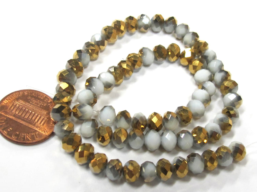 1 Full strand - Faceted abacus AB multi tone golden grey crystal glass beads 6 mm x 5 mm - AB047