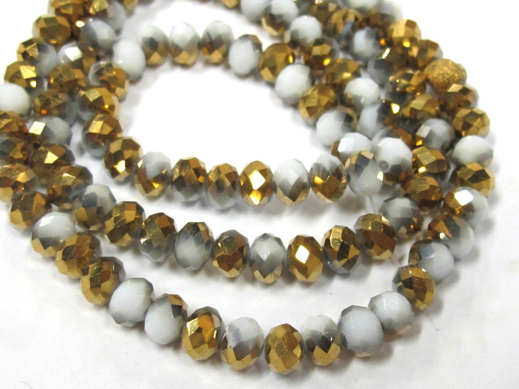 1 Full strand - Faceted abacus AB multi tone golden grey crystal glass beads 6 mm x 5 mm - AB047