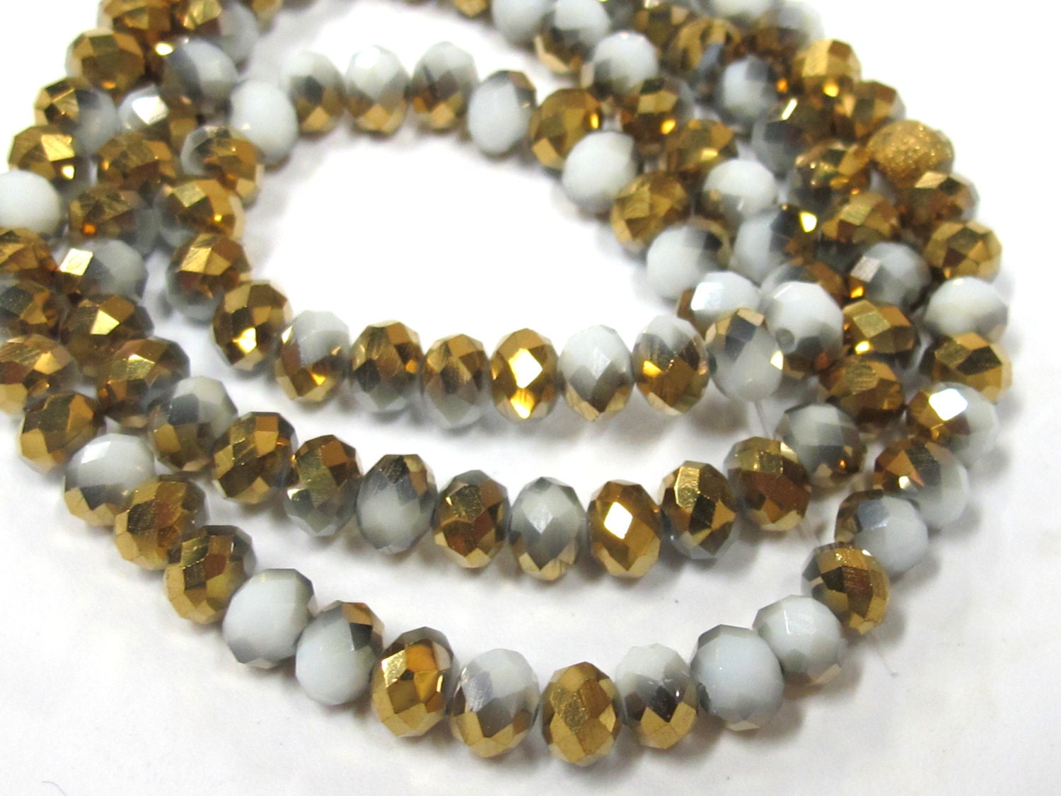 1 Full strand - Faceted abacus AB multi tone golden grey crystal glass beads 6 mm x 5 mm - AB047