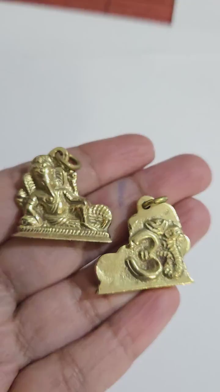 1 Pendant - Shree Ganesha seated brass pendant with Om from Nepal - CP116 - custom design copyright Nepalbeadshop