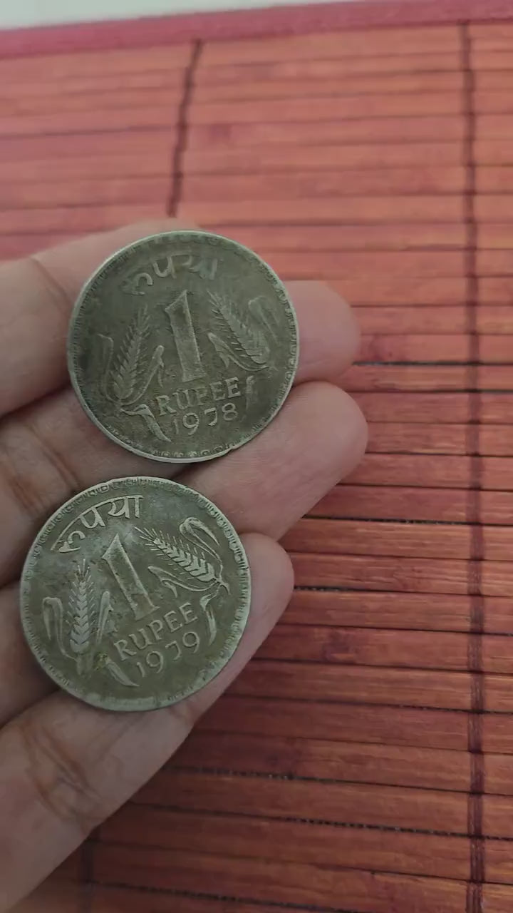 Vintage India 1978 and 1979 genuine One Rupee Coin charms pendant-  2 collectible pieces  - STR003C