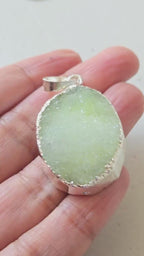 Pastel Green shimmer Druzy agate geode silver edged pendant - SP020B