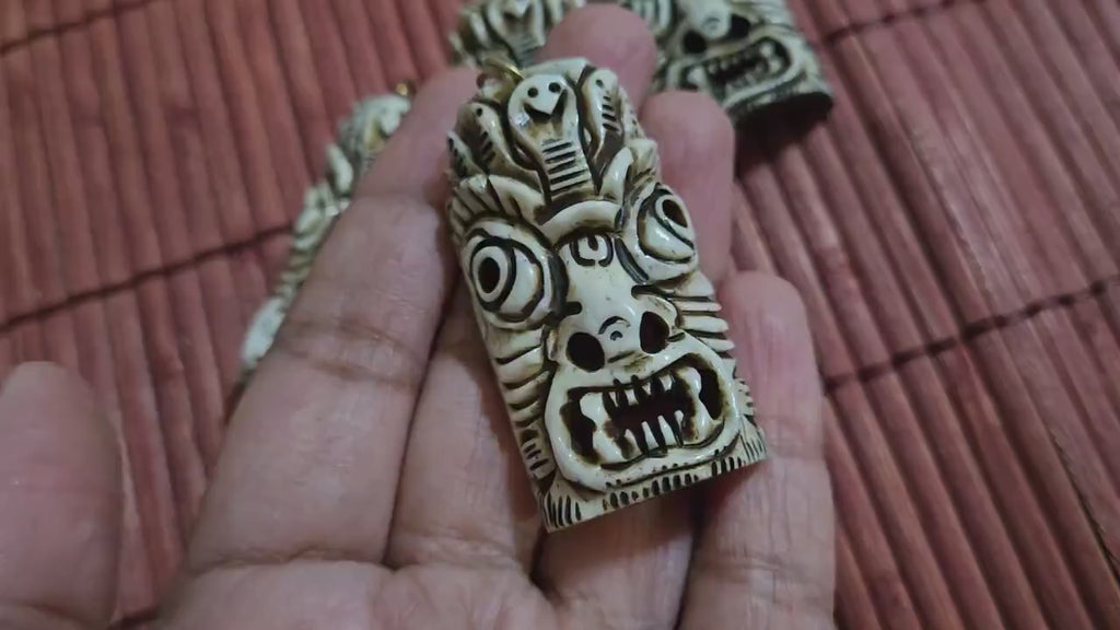 Fierce Powerful Tibetan Mahakala Deity Bone Pendant – Protector Amulet, Keyring Charm, Jewelry Supply – 1 pendant- PB054B