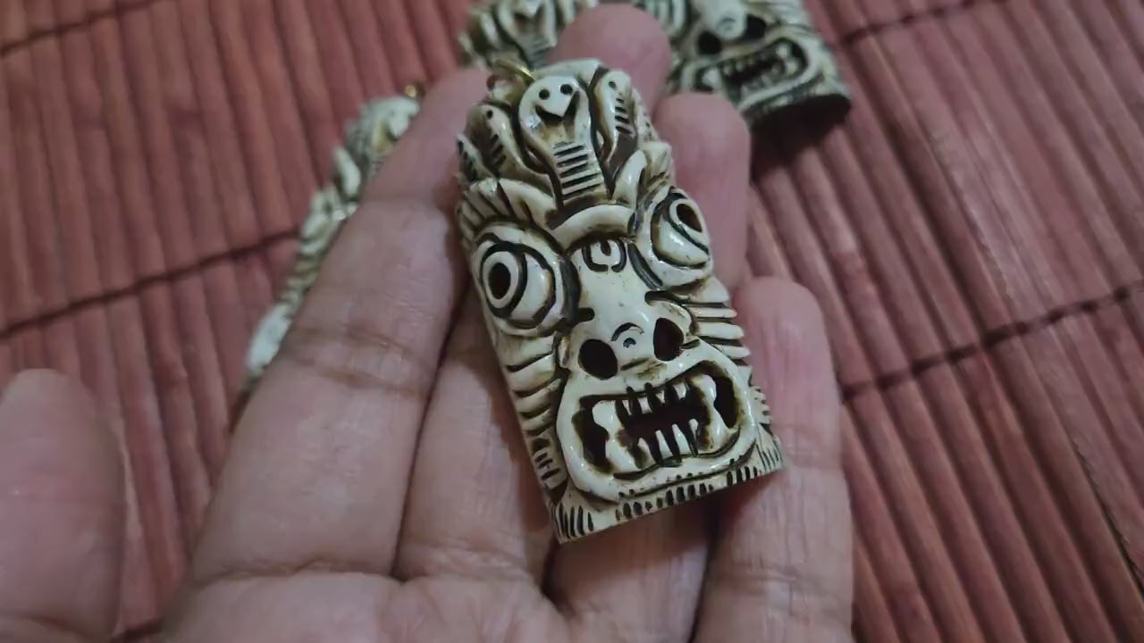 Fierce Powerful Tibetan Mahakala Deity Bone Pendant – Protector Amulet, Keyring Charm, Jewelry Supply – 1 pendant- PB054B