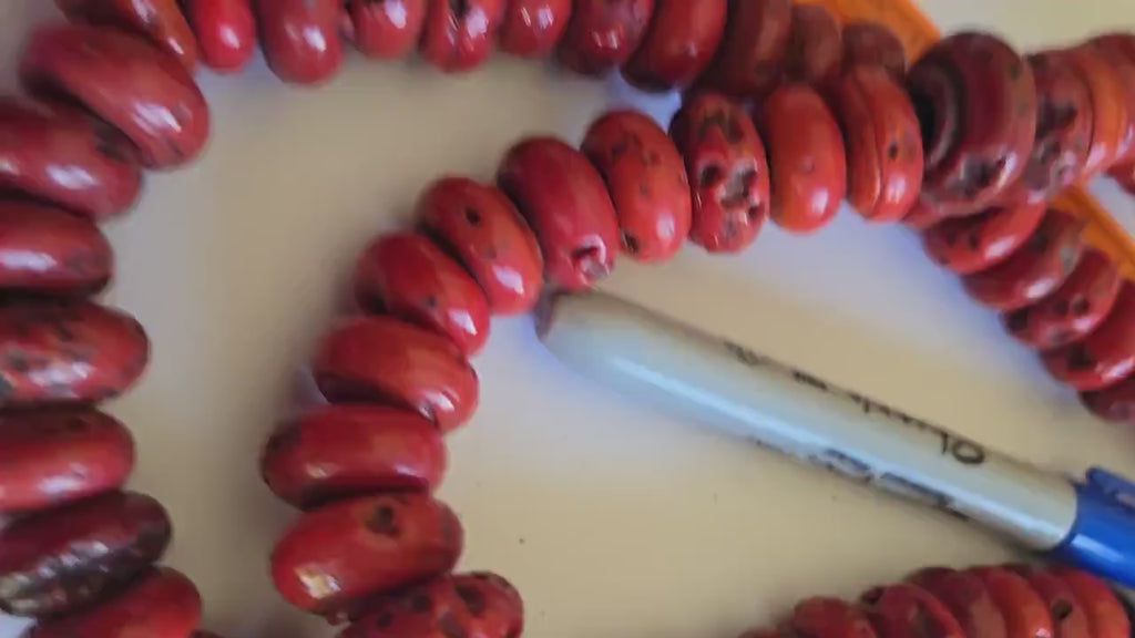 1 Strand-Ethnic Nepal beads sherpa glass beads red Nepalese beads donut disc tire shape beads- BT007G