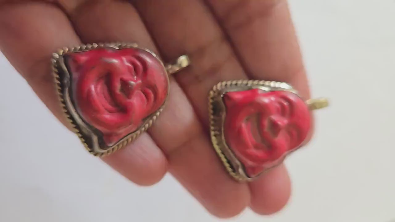 Tibetan antiqued silver color encased howlite happy Buddha face focal pendant floral carving - PM001B