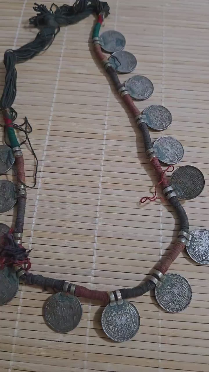 Vintage Nepalese Coin Necklace | 1970s 1 Rupee Coins neck| Ethnic Tribal Jewelry | Collectible Statement Piece | Nepal Necklace – STR003B