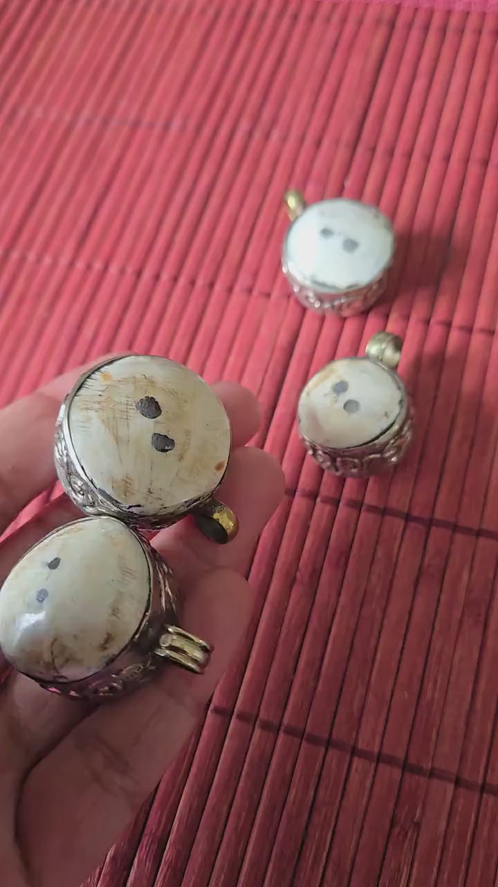 1 pendant - Beautiful Tibetan natural naga conch shell pendant encased in antiqued silver floral design from Nepal  -- PM486