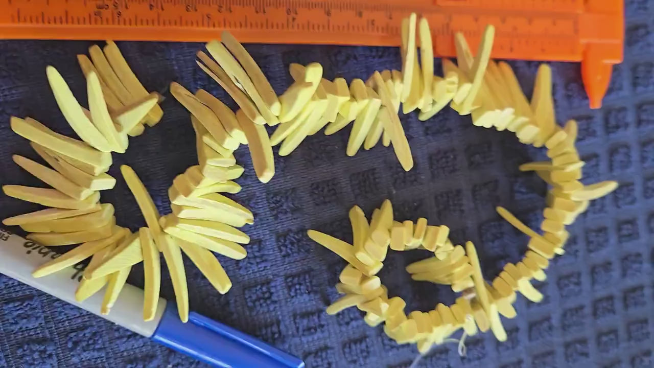 Yellow color coconut sticks Full Strand 15 inches bead size 26-28 mm triangle stick shape tribal design beads NB002A