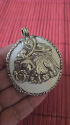 1 pendant - Large bold Tibetan Silver Repousse tribal naga conch shell pendant with elephant carving  - PM490