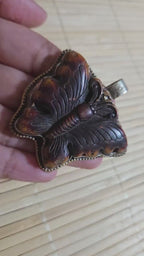 Butterfly Pendant carved recycled cattle Bone | Lotus Filigree Back |  Tribal Jewelry Nepal | Spiritual Nature Symbol  PM004H